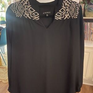 Black and White Embroidered Women's Blouse